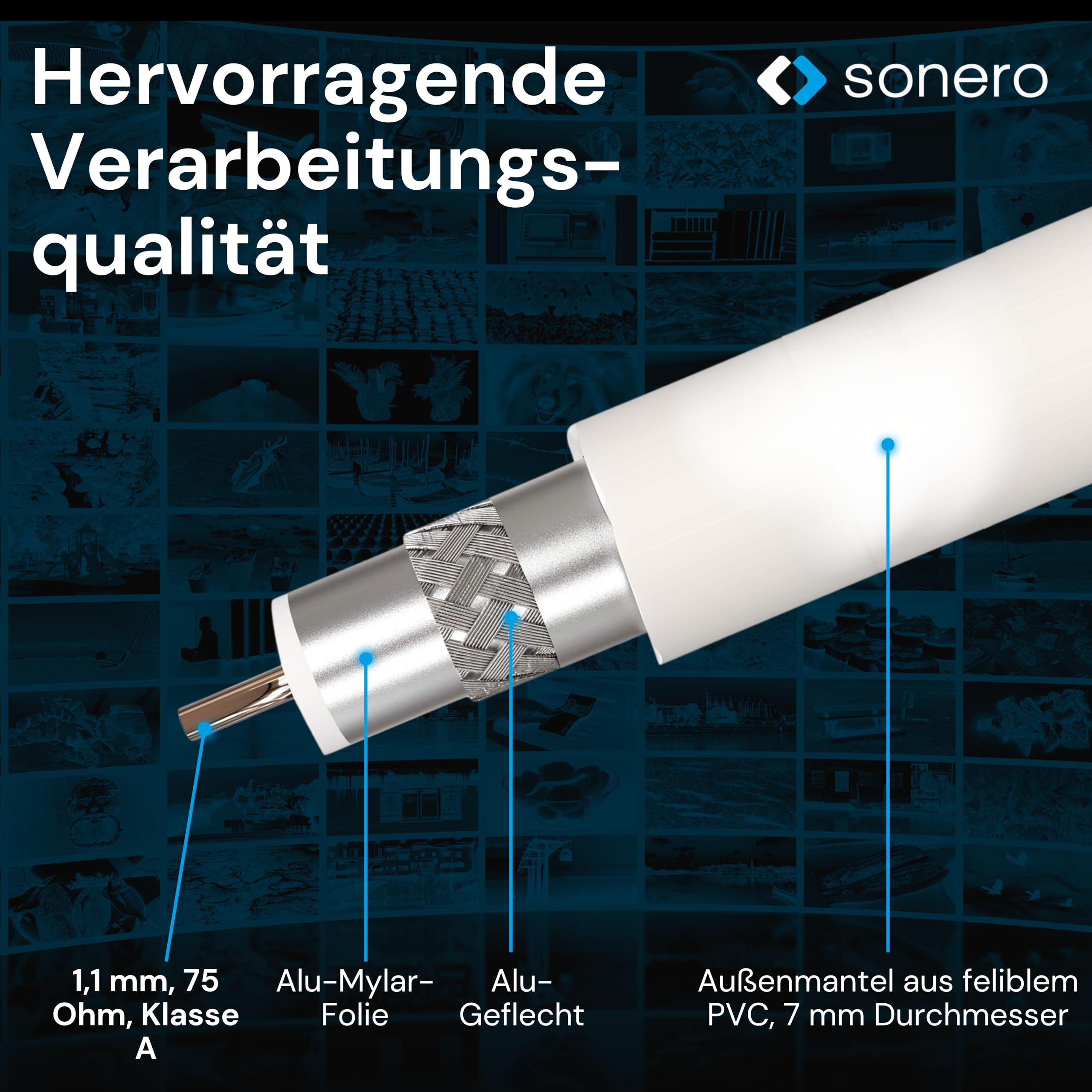 Cavo Antenna SAT Coassiale 3m Con Ferrite - 4 Schermature, Per HDTV, Satellite, DAB, Radio, Contatti Oro - Foto 6