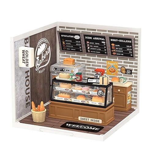 Rolife LED Building Blocks for Adults,1:24 Toy Building Sets,Model Building Kits,DIY Miniature Dollhouse Kits for Adults,Hobbies for Women Men (1.Golden Wheat Bakery) - 1.Golden Wheat Bakery