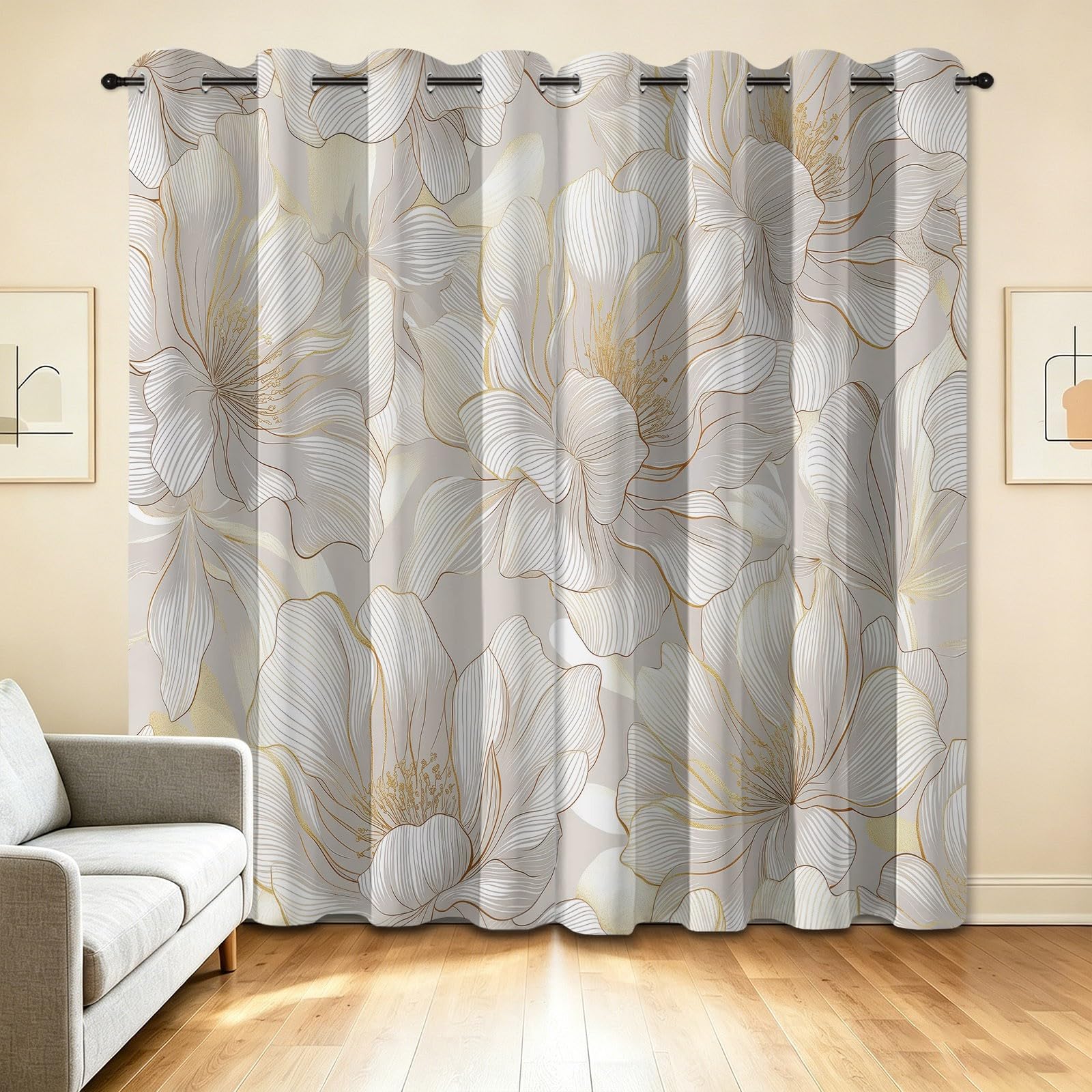 Luksusowe zasłony zaciemniające ze złotą linią, 117 l x 230 cm, dekoracja okienna do salonu, sypialni, izolacja termiczna, 2 panele