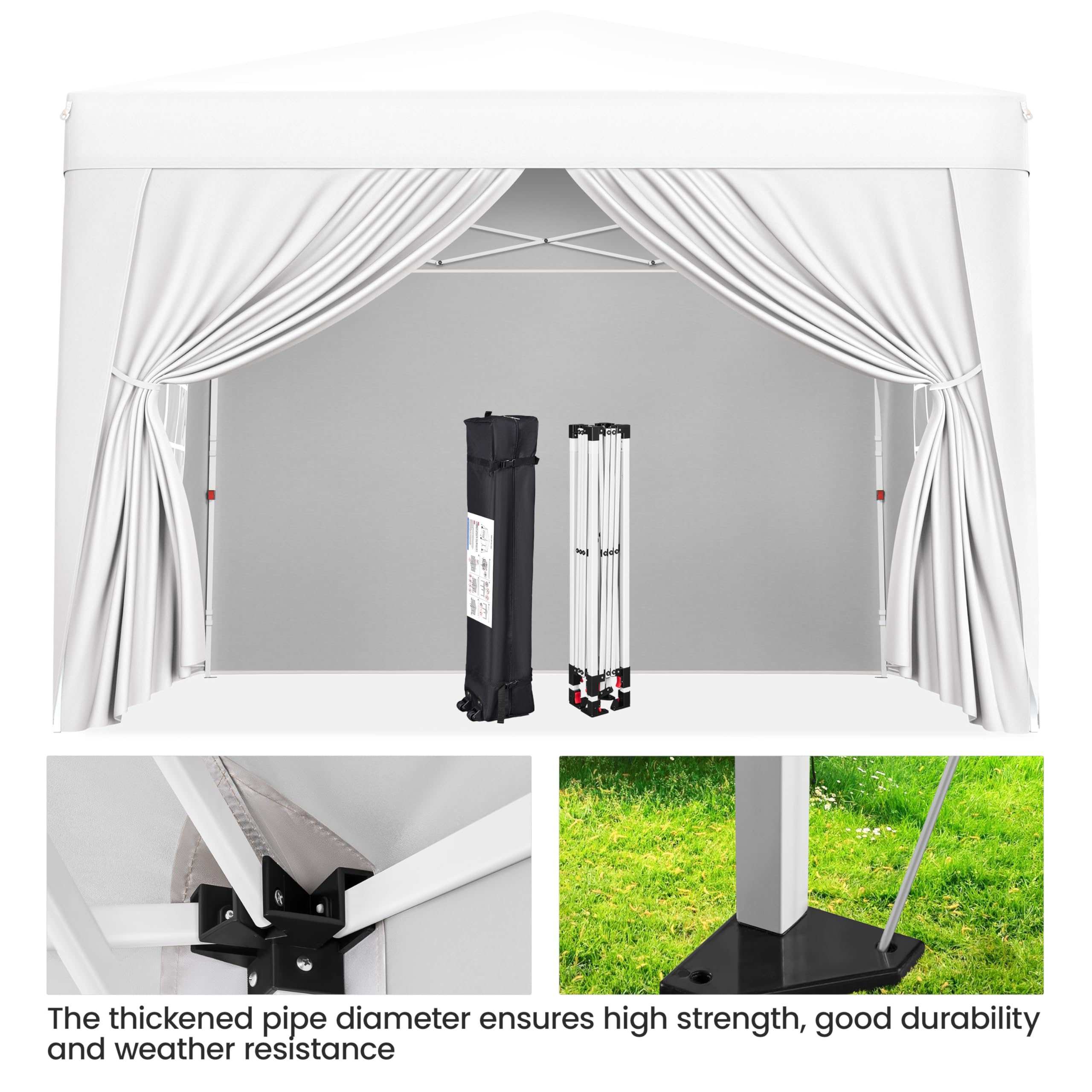 Abician Tonnelle de Jardin 3x3m, Tente de Camping avec 4 Parois Latérales, Tente Pliante pour Jardin Fête Mariage Sport Blanc