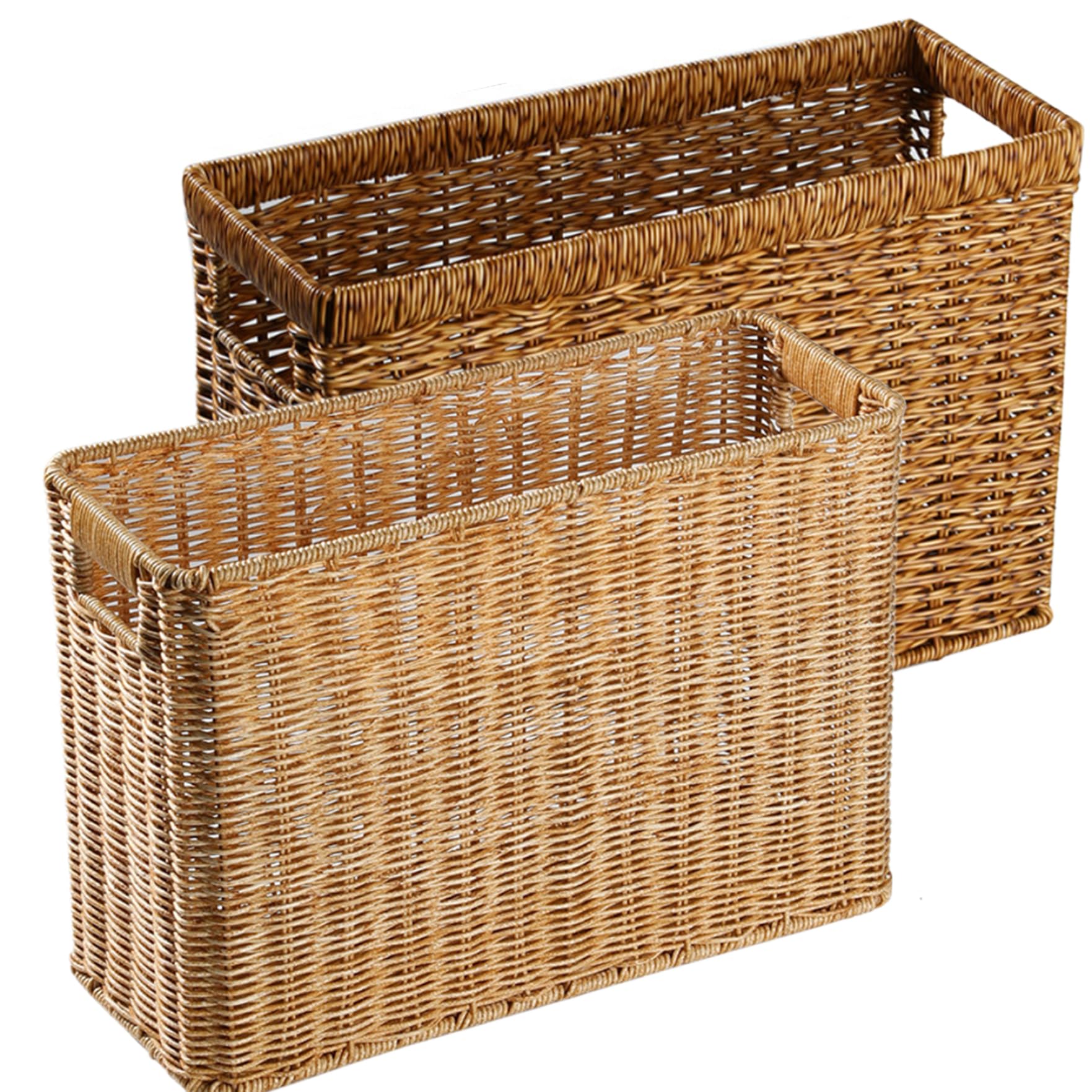 Panier de Rangement en Osier Panier de Magazine 15x10.2x5.9 Rack Magazine rotin tissé avec poignées Rangement rectangulaire pour journaux Bouteilles