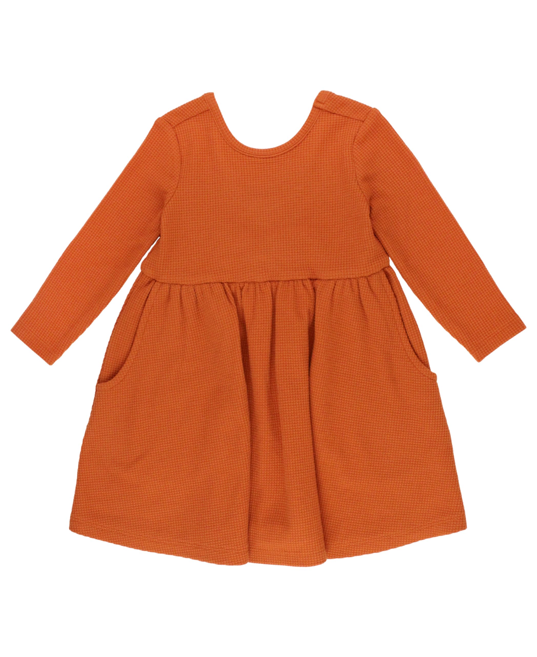 RuffleButts Rust Waffle Knit Long Sleeve Twirl Dress - 2T