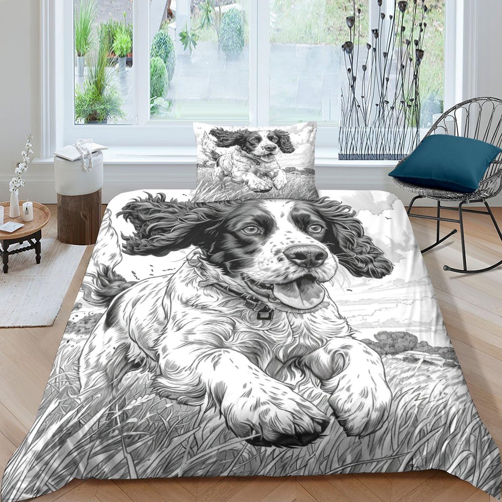 NRAOPEVVD Springer Spaniel Duvet Cover 3 PCS Hotel Quality Quilt Cover Bedding Sets Bed Covers with Pillowcases with Zipper Closure Breathable Stylish Comforter Single（135x200cm）