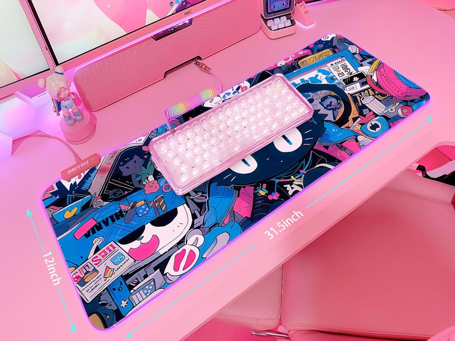 JMIYAV Pink RGB Gaming Mouse Pad 31.5x12 Inch PC XL Large Extended Glowing Led Light Up Desk Pad Non-Slip Rubber Base Computer Cute Mousepad Mat Desk Accessories Gaming Setup 102 - Image 5