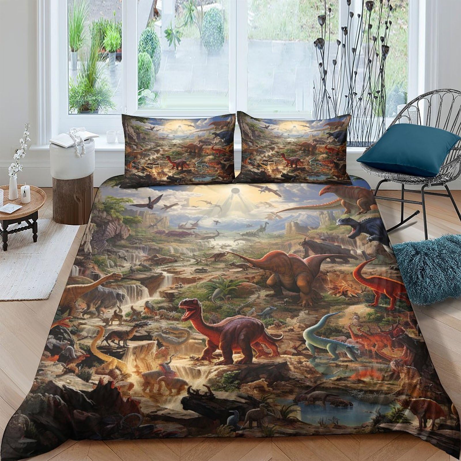 Ctjqhvkz Style-8 3D Printed Dinosaur Forest Fitted Sheet Microfiber Soft Breathable Prehistoric Landscape Mattress Cover For Bedroom Dorm Apartment Single（135X200cm）