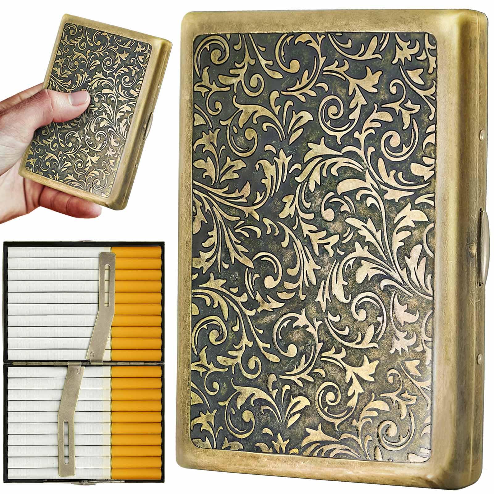 roygra Cigarette Case, Spring Switch 20 Capacity Cigarette Holder Case for Men Women, Cigarettes Smoking Accessories for Smoke, Zinc Alloy Metal Vintage Box for Regular, King Size and 100mm 100's