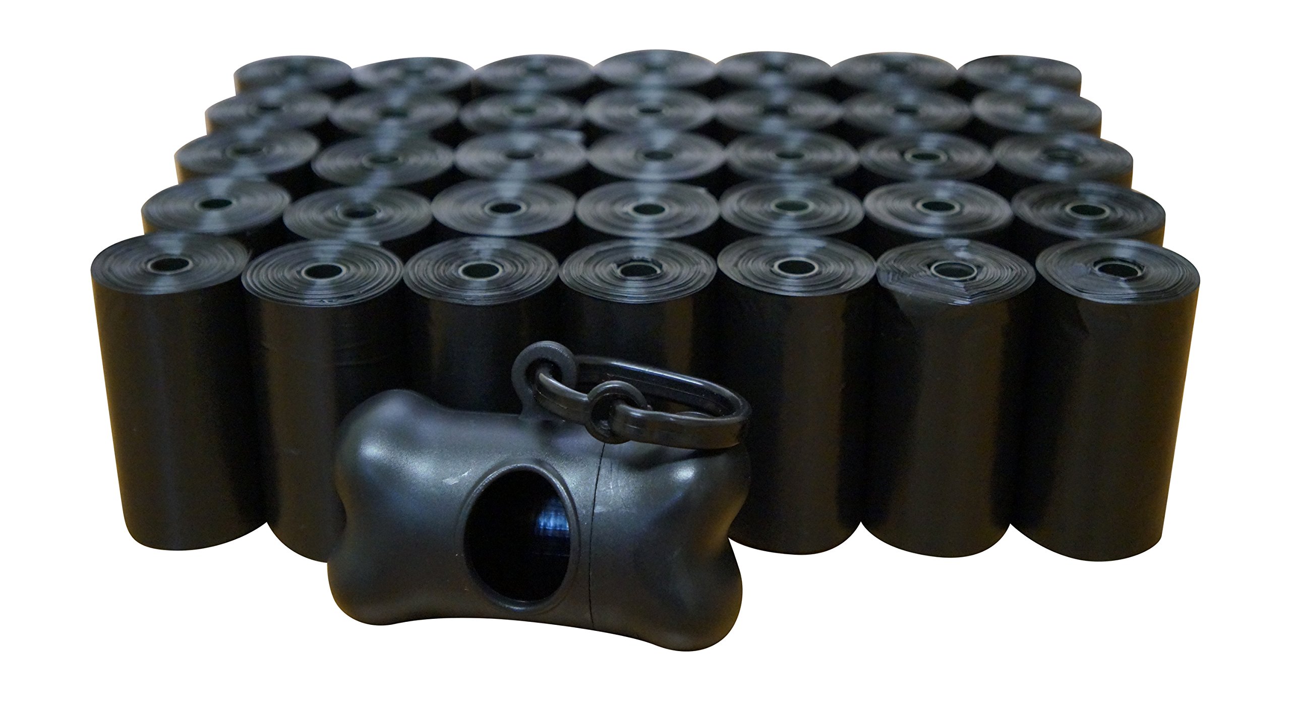 5 700 Poop Bags, Dog Waste Bags, Pet Waste Bags, Durable Premium Bulk Refill Rolls, Black + Leash Bone Dispenser, 12.5" Long & 8.6" Wide