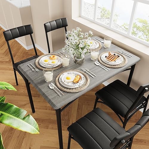 GAOMON Juego de mesa de comedor para 4, mesa de cocina de 5 piezas y sillas para 4 personas con sillas tapizadas, juego de mesa de comedor