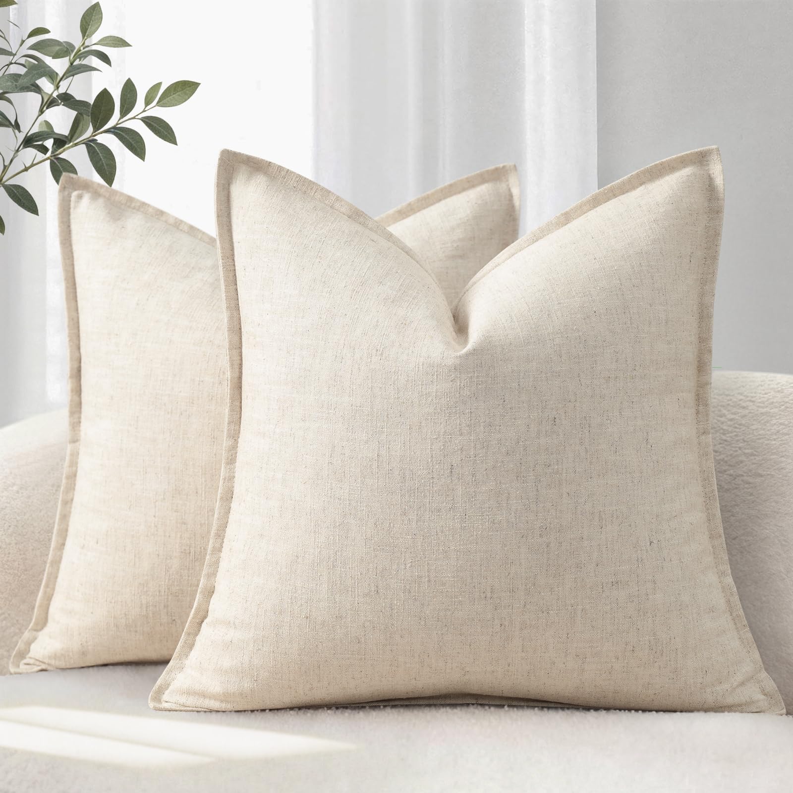 YCOLL Cushion Covers 40x40 cm Set of 2 – Soft Natural Linen Cushions with Trim, Solid Colour Decorative Cushion Cover for Sofa, Couch, Bed and Living Room, Navy Blue