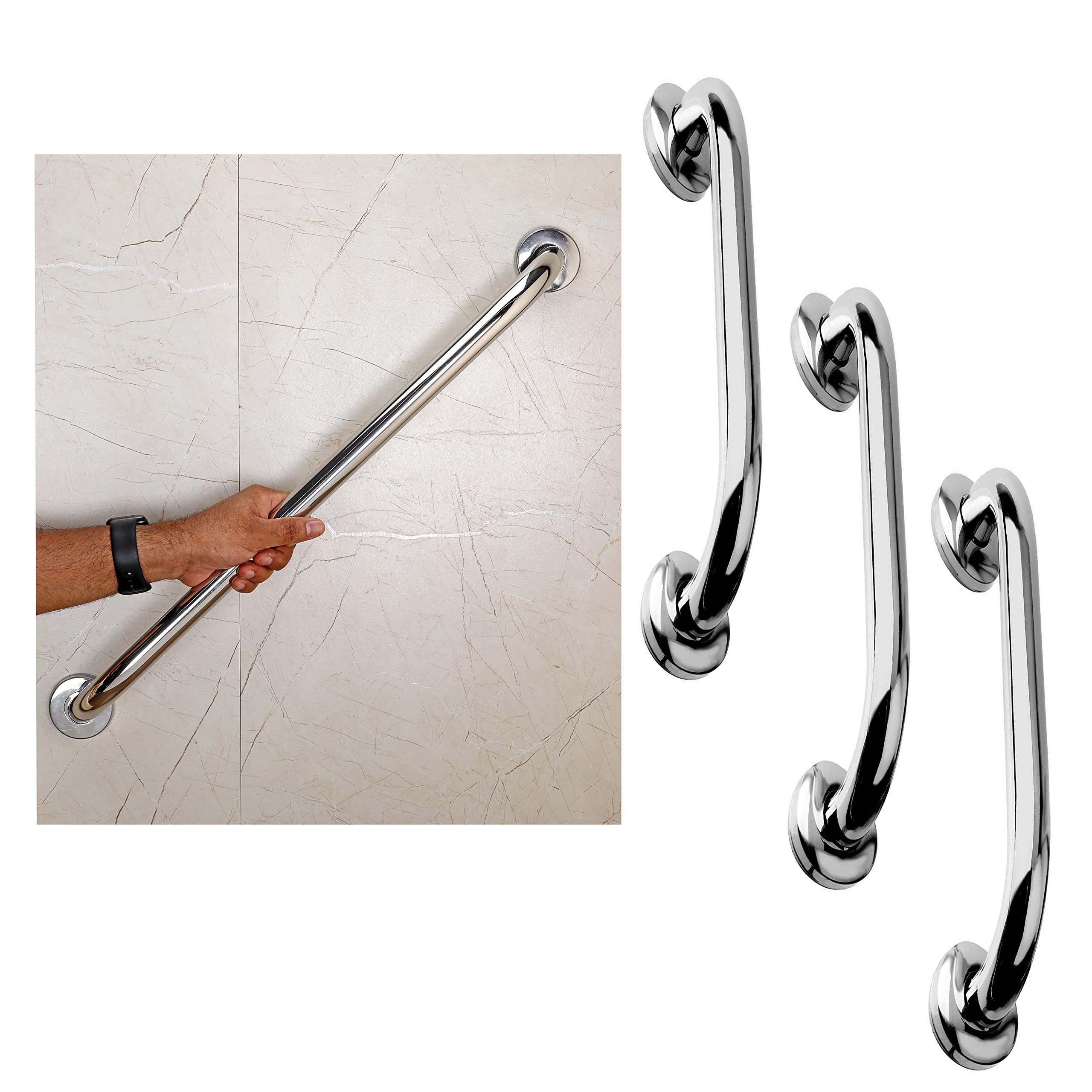 FORTUNE 18 Inch Stainless Steel Wall Mounted Grab Bar, Towel Bar, Bathtub Rails, Safety Hand Support Balance Handle Bars, Bathroom Accessories for Home, Hotel- Chrome Finish (18 Inch, Pack of 4) (B09X44V5BZ) Amazon Price History, Amazon Price Tracker