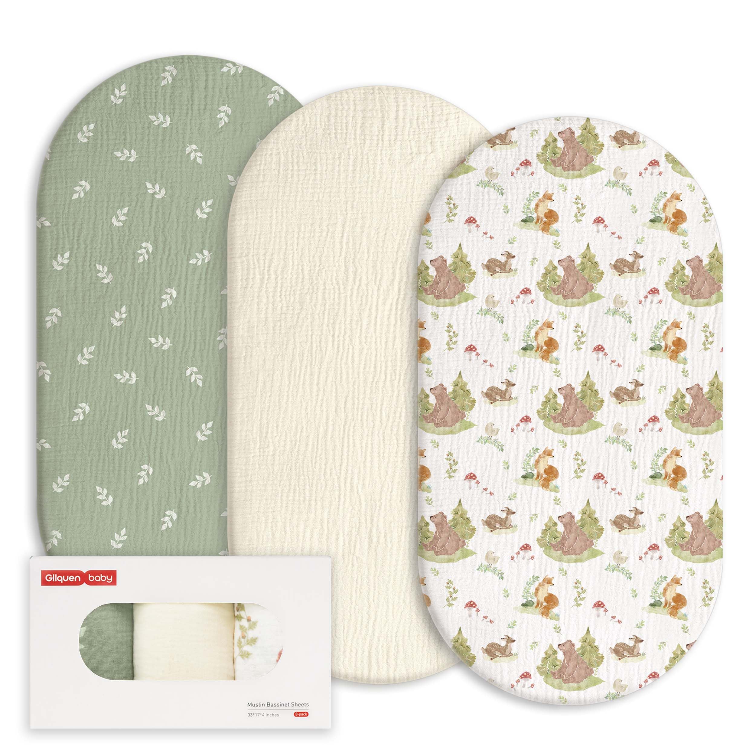 Confezione da 3 lenzuola con angoli per passeggino, 83 x 43 cm, in 100%