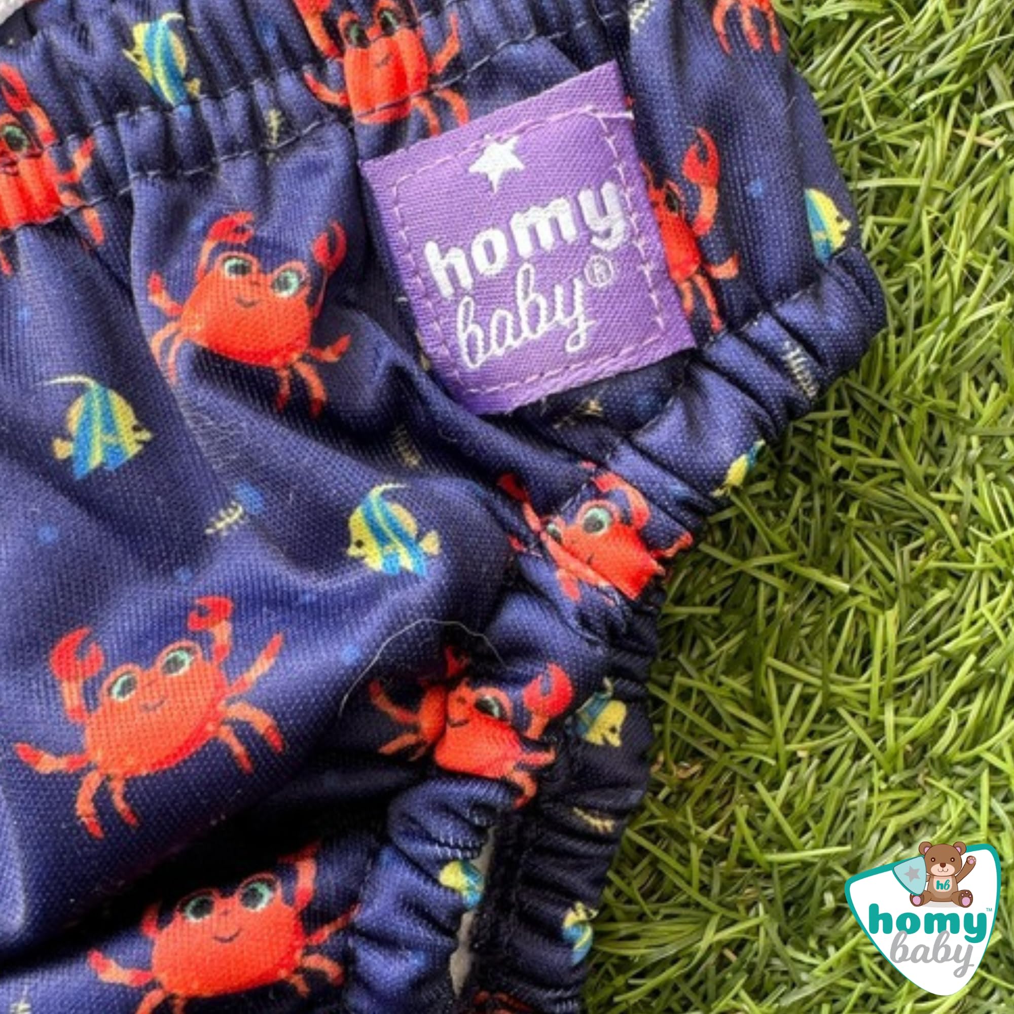 HOMYBABY® Maillots de Bain Couches Lavables Réutilisables Bébé – Culotte de Bain Dès 6 Mois – Couche de Bain Bébé Lavable – Culotte d’Apprentissage Natation (Crabes, + 24 mois)