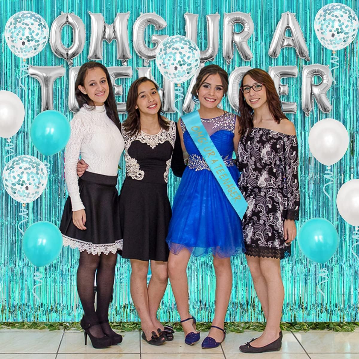 Omg Ur A Teenager Balloon Sash Teenager Birthday Party Decorations 13th Birthday Decorations for Girls Teal Blue Sweet 13 Happy Birthday Banner Cake Topper Foil Tinsel Curtain