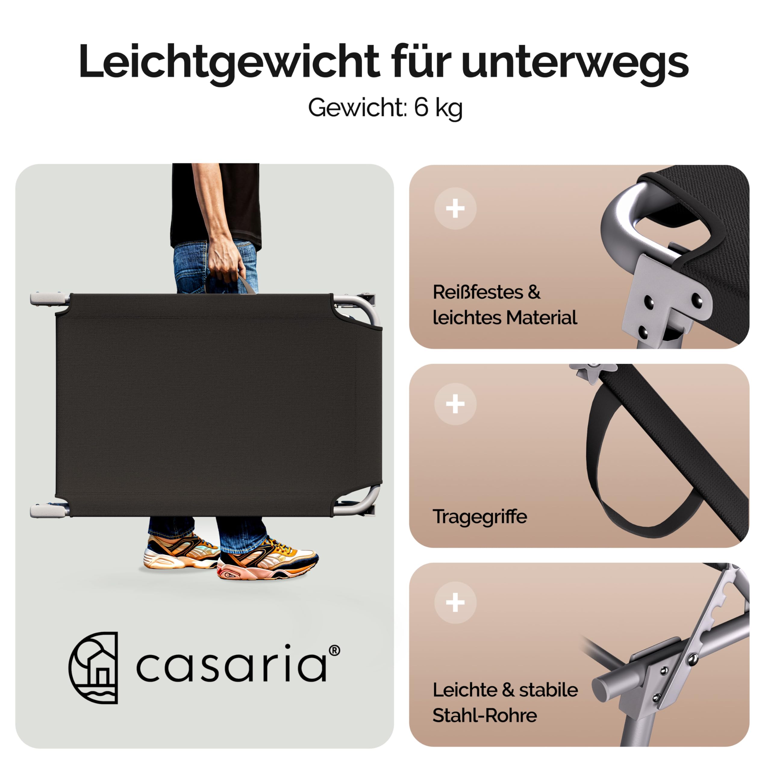 Casaria Sonnenliege klappbar mit Sonnendach wetterfest Grau | Aluminium, 190x60 cm, 130 kg Belastbar, tragbar, Garten, Pool, belastbar, Liegestuhl, Klappliege