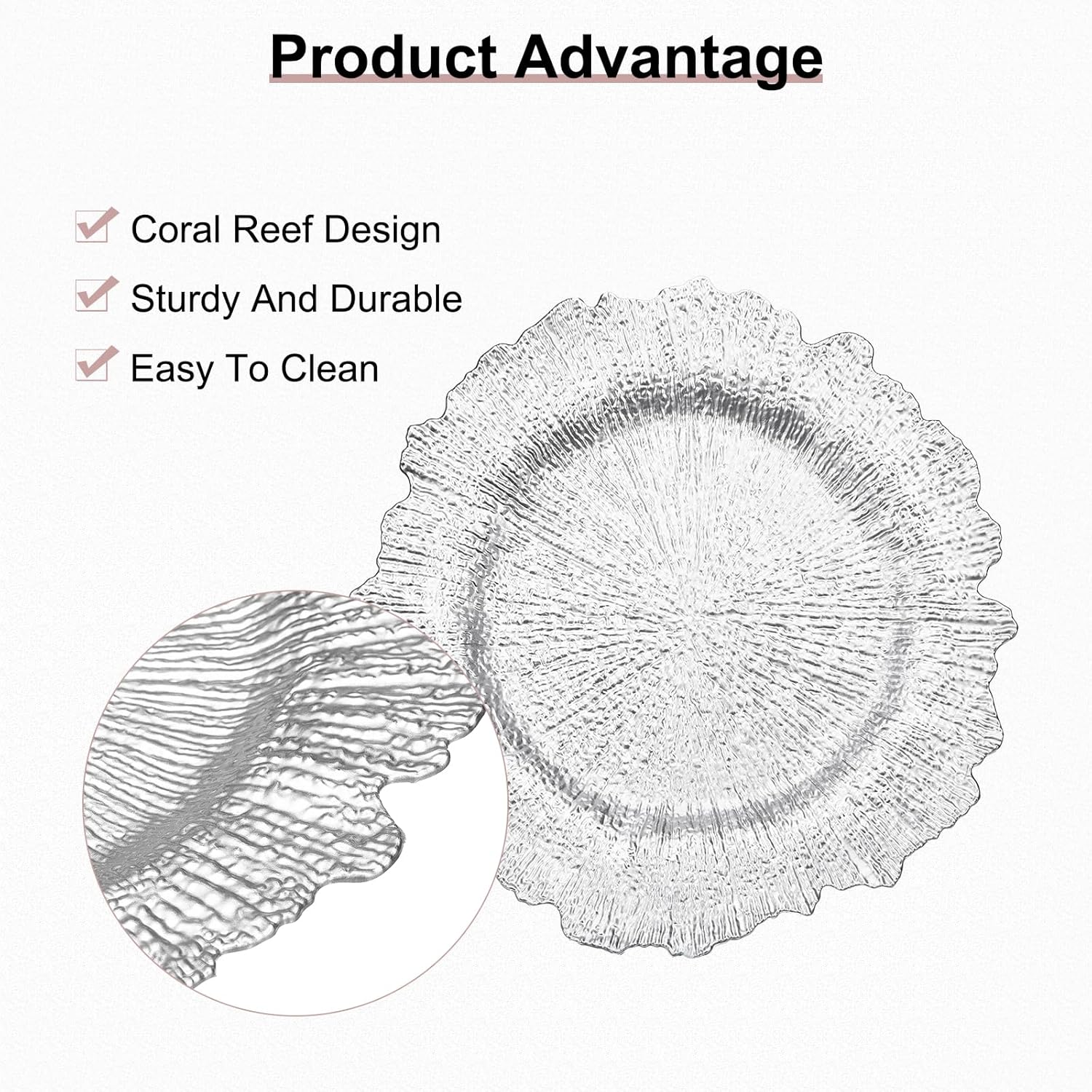 uxcell 10pcs Reef Charger Plates Bulk, 13 Inch Plastic Floral Charger Plates, Round Plate Chargers for Dinner Wedding Party Event Table Setting Decoration Silver