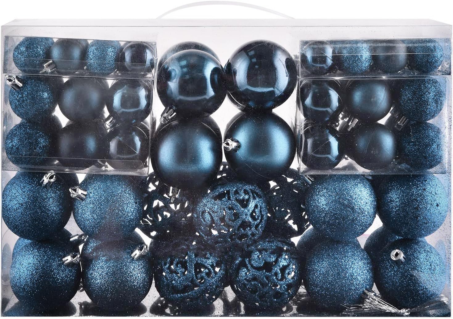 100ct Christmas Balls Tree Ornaments, Shatterproof Christmas Tree Decorations Set with Reusable Hand-held Gift Package for Holiday Xmas Tree Decor (Dark Blue)