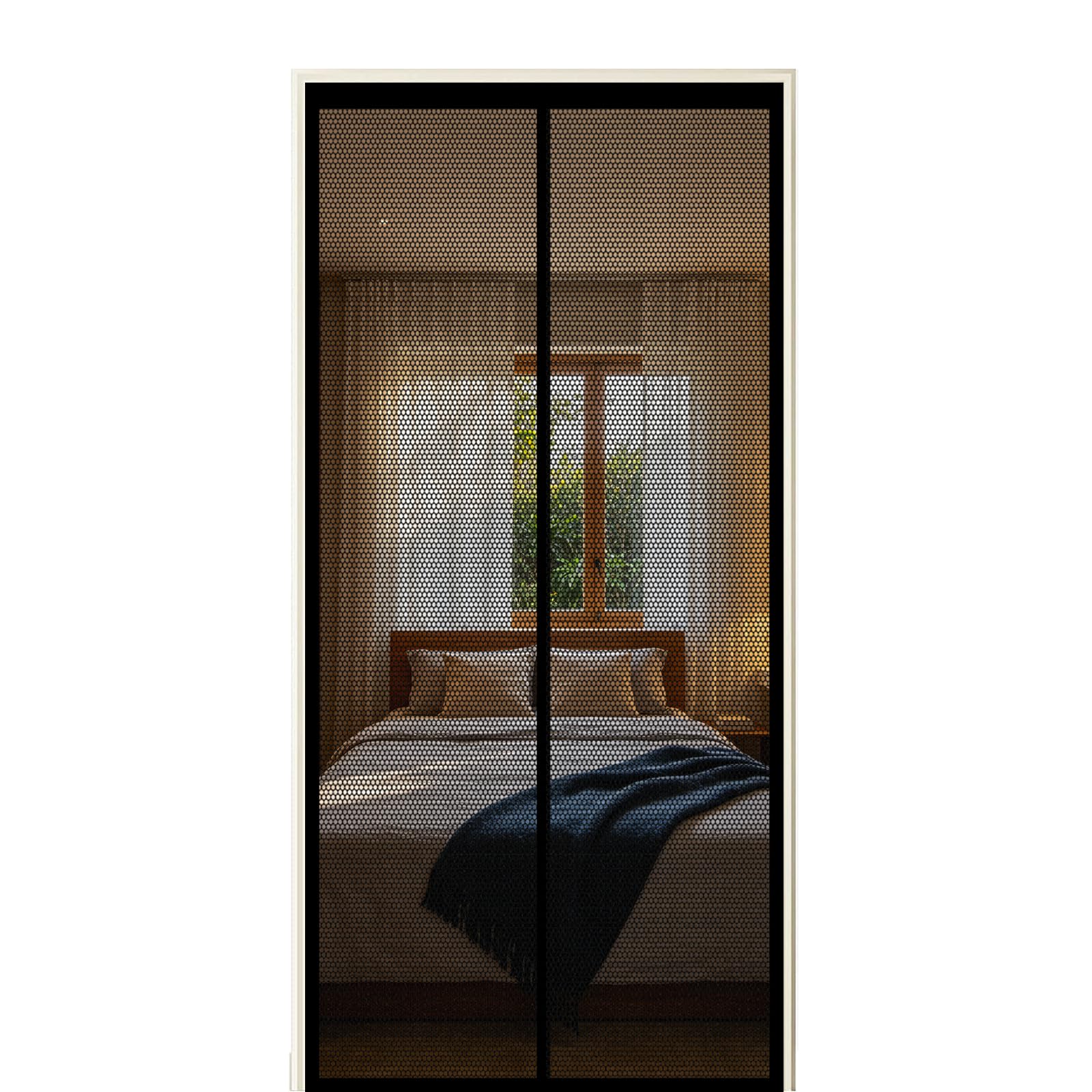 Screen Door 70 x 255 cm Self Sealing Powerful Magnets Patio Curtain Insect Mesh with Powerful Magnets & Full Frame Magic Tape Suitable for Patio Doors Balcony Bedroom, Black