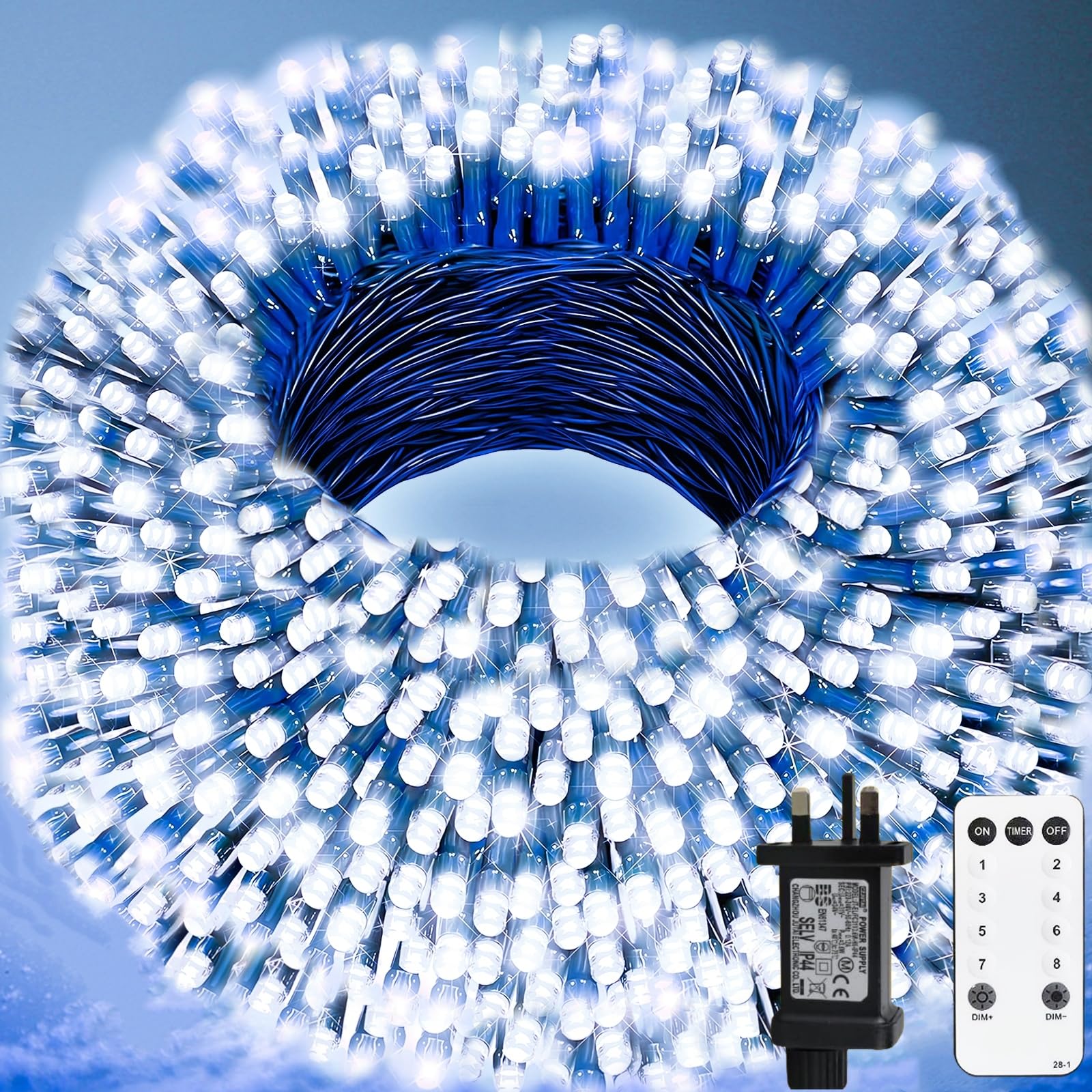 Christmas Tree Lights Outdoor, 120m 1200LED Fairy lights Plug in 8 Modes, Waterproof Cool White Fairy Light Mains Powered with Remote Timer, Indoor Outside Xmas Light for Garden Party Xmas Decoration