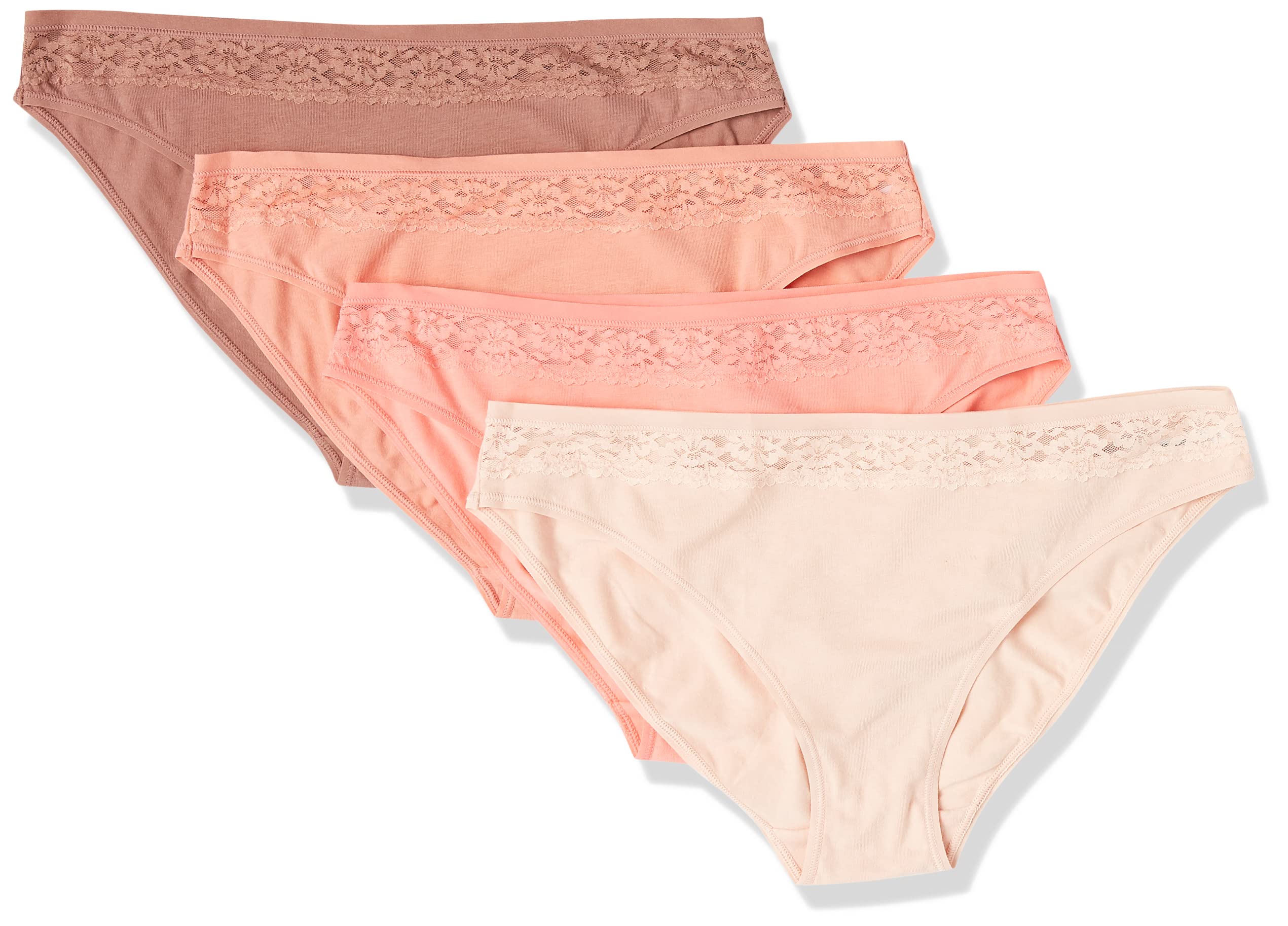 Amazon EssentialsWomen's Cotton and Lace Bikini Underwear, Pack of 4