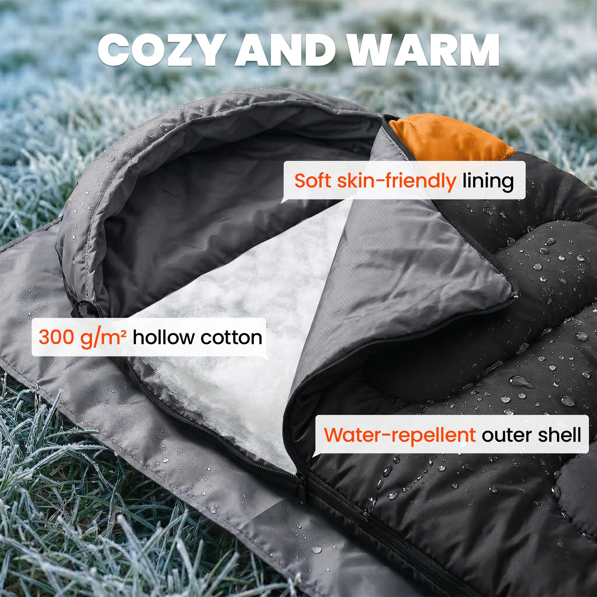 Outsunny Sleeping Bag for Adults, Lightweight & Compact Sleeping Bag, 3 Seasons Adult Blanket, Small Packed Size, Soft, Thick and Warm, for Outdoor Camping — view 3