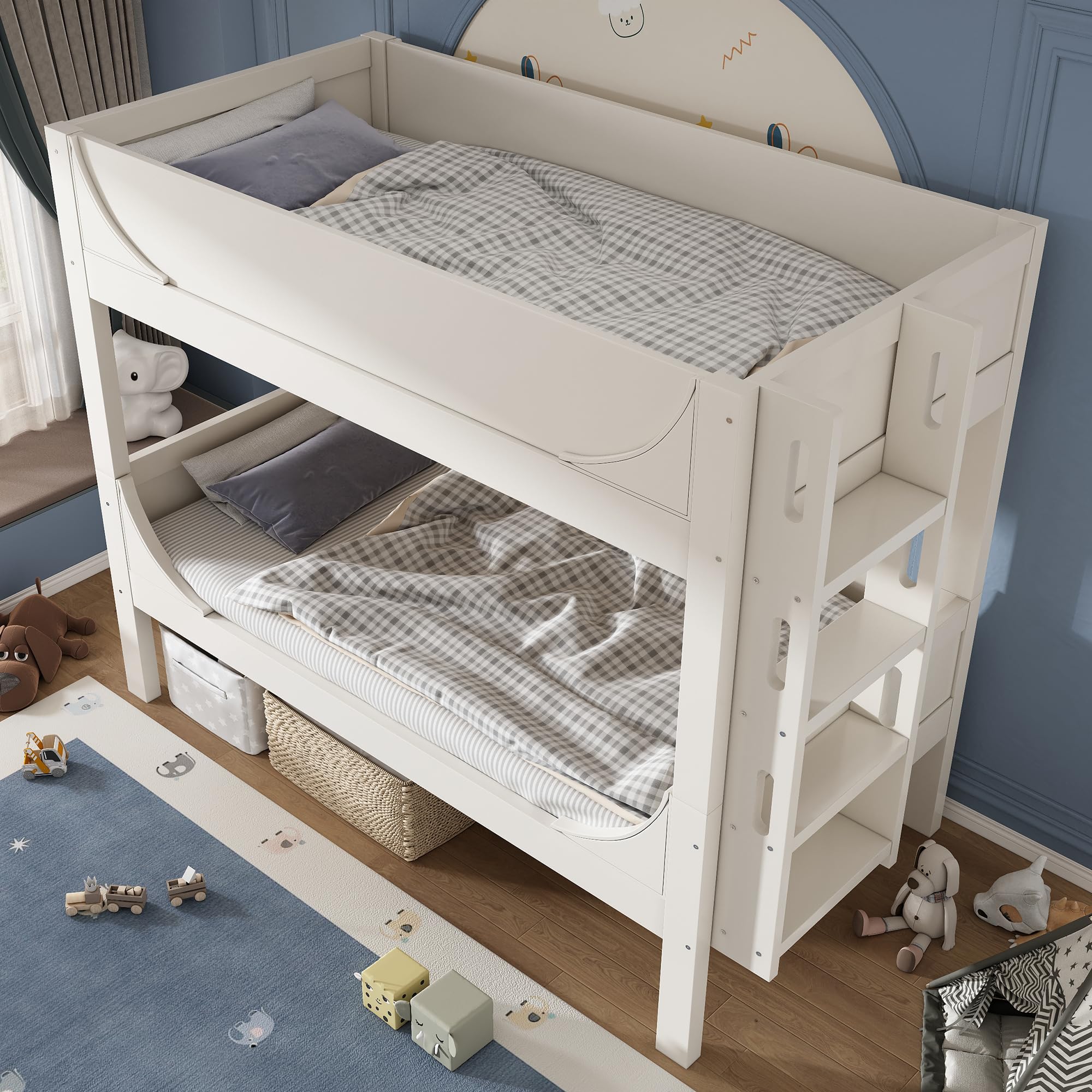 ModernLuxe Trennbares Etagenbett Hochbett 90x200, Kinder Etagenbett mit Leiter am Kopf-/Fußende,aus 1 Bett Werden 2 Einzelbetten, Massivholz, Weiß,ohne Matratze