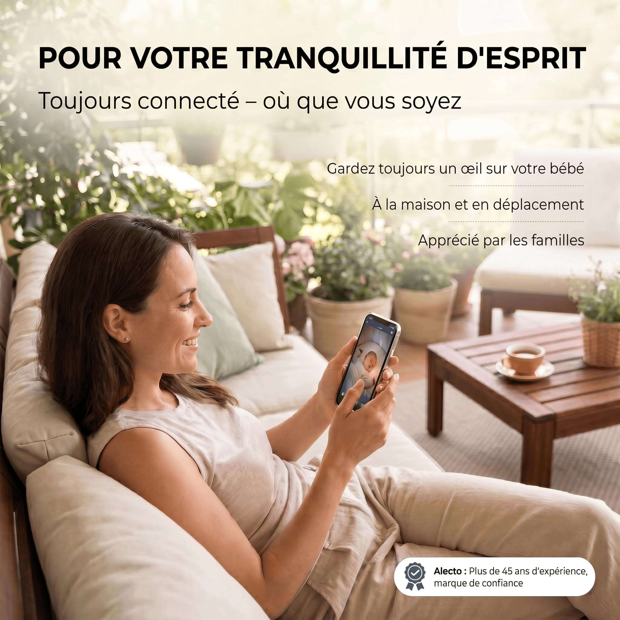 Alecto Babyphone WiFi avec caméra - Visiophone Bebe avec caméra et WLAN - SMARTBABY10 Moniteur Vidéo pour Bébé avec Vision Nocturne - Babyphone avec Interphone et Contrôlable par Application - Blanc
