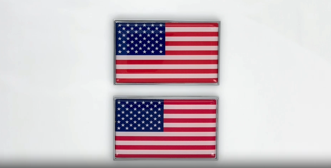 Inverted American Flag Emblems - 2 Pack Chrome Mini Decals For Vehicles