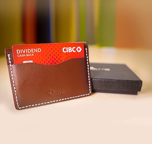 Miniatura 2 de GULEYRI Cartera portatarjetas unisex de cuero curtido italiano con bloqueo RFID de grado militar cosido a mano con hilo encerado de tigre que no se