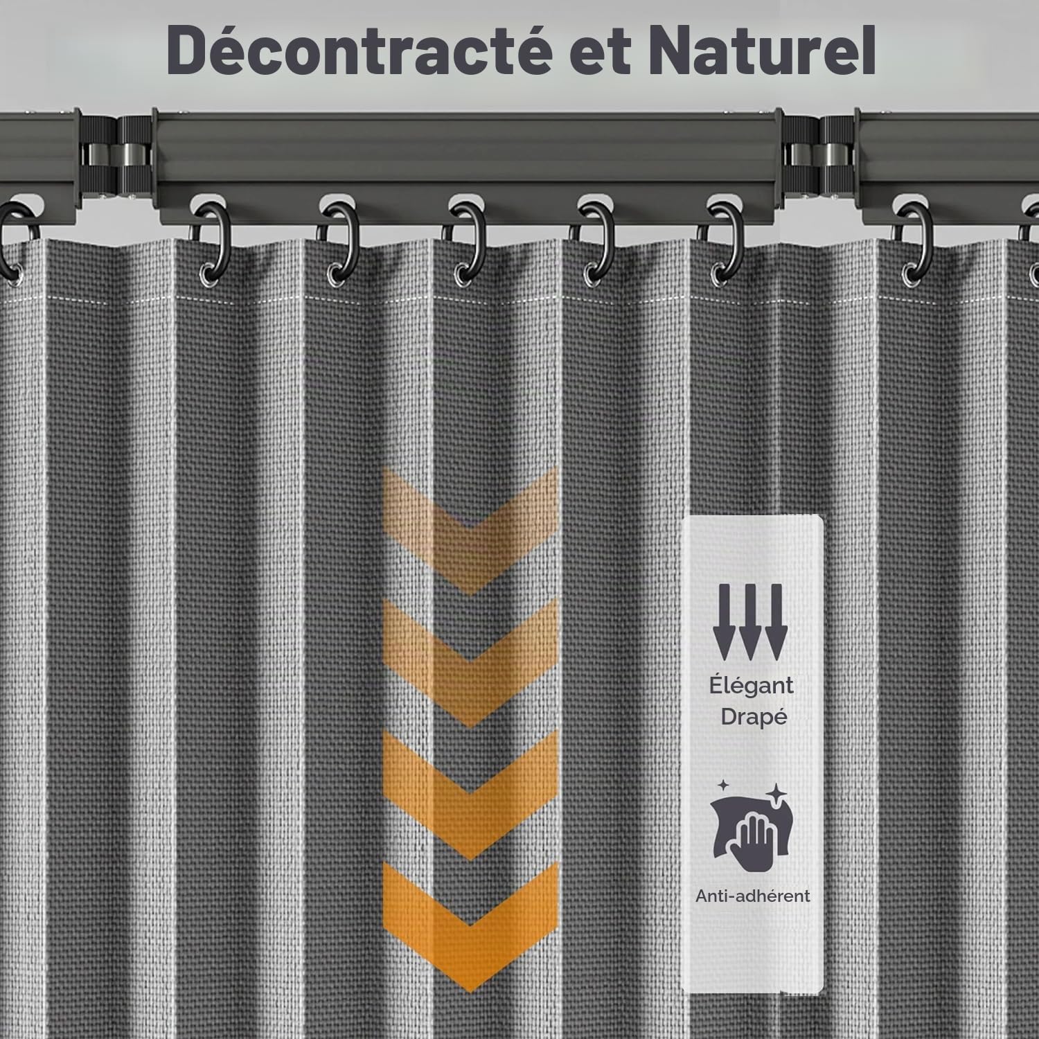 Rideau Douche Anti Moisissure，Barre de Douche Angle Sans Percage，Douche Angle Réglable/Extensible, Perforation/Collage, Rideaux de Douche Imperméable Tissu en Lin，Rangement Invisible（180x200cm）