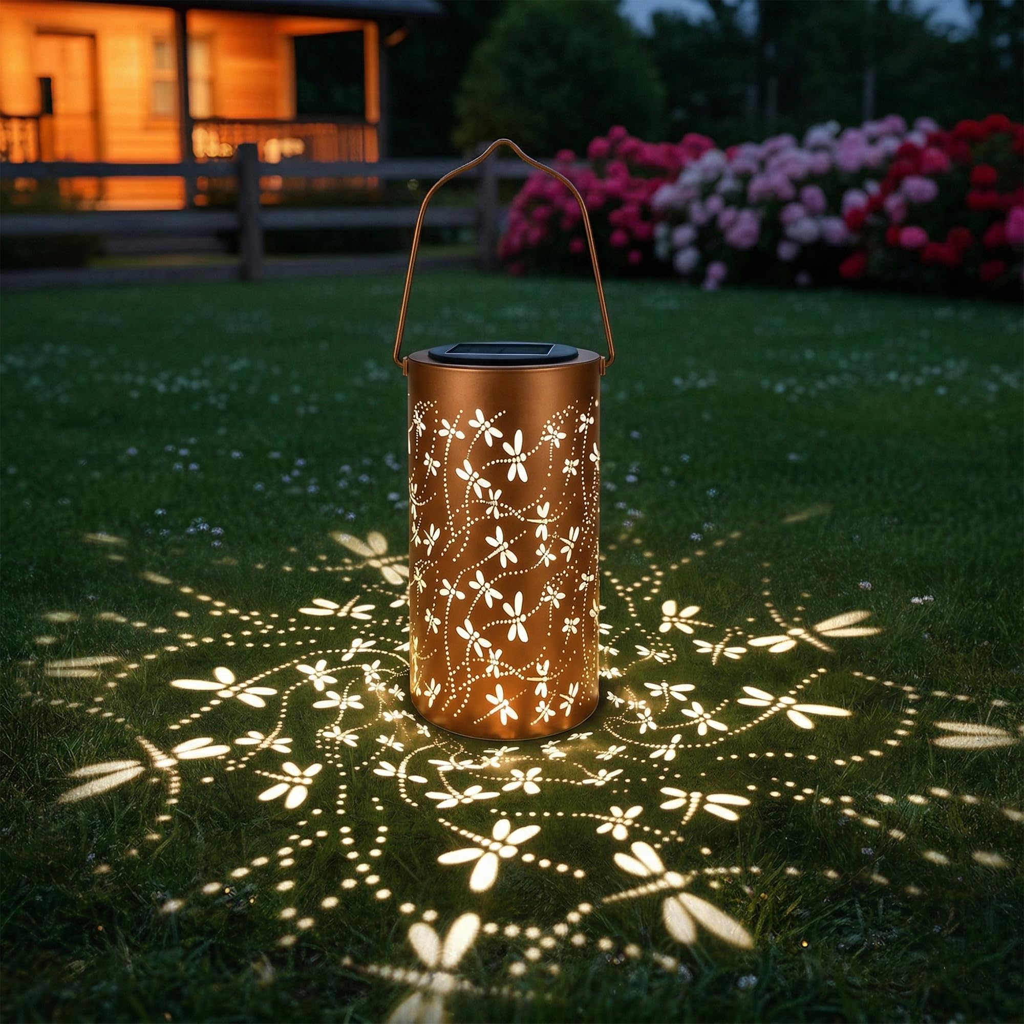 2 Pack Solar Lights Outdoor Garden, IP65 Waterproof Hanging Outdoor Lanterns, Garden Ornaments for Patio Balcony Camping , Garden Women Gifts (E)