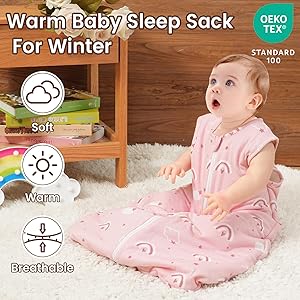 david's kids Baby Winter Sleep Sack 6-12 Months, 2.5 TOG Cotton Baby Wearable Blanket with 2-Way Zipper, Warm Sleep Sack for Unisex Boys Girls, Medium Size, Rainbow