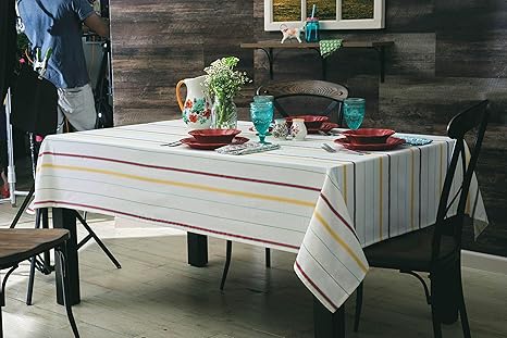 HOME COLORS.IN Cotton Blend Multicolor Stripes Rectangular 4 Seater Table Cover - 54 x 70 Inch,Pack of 1