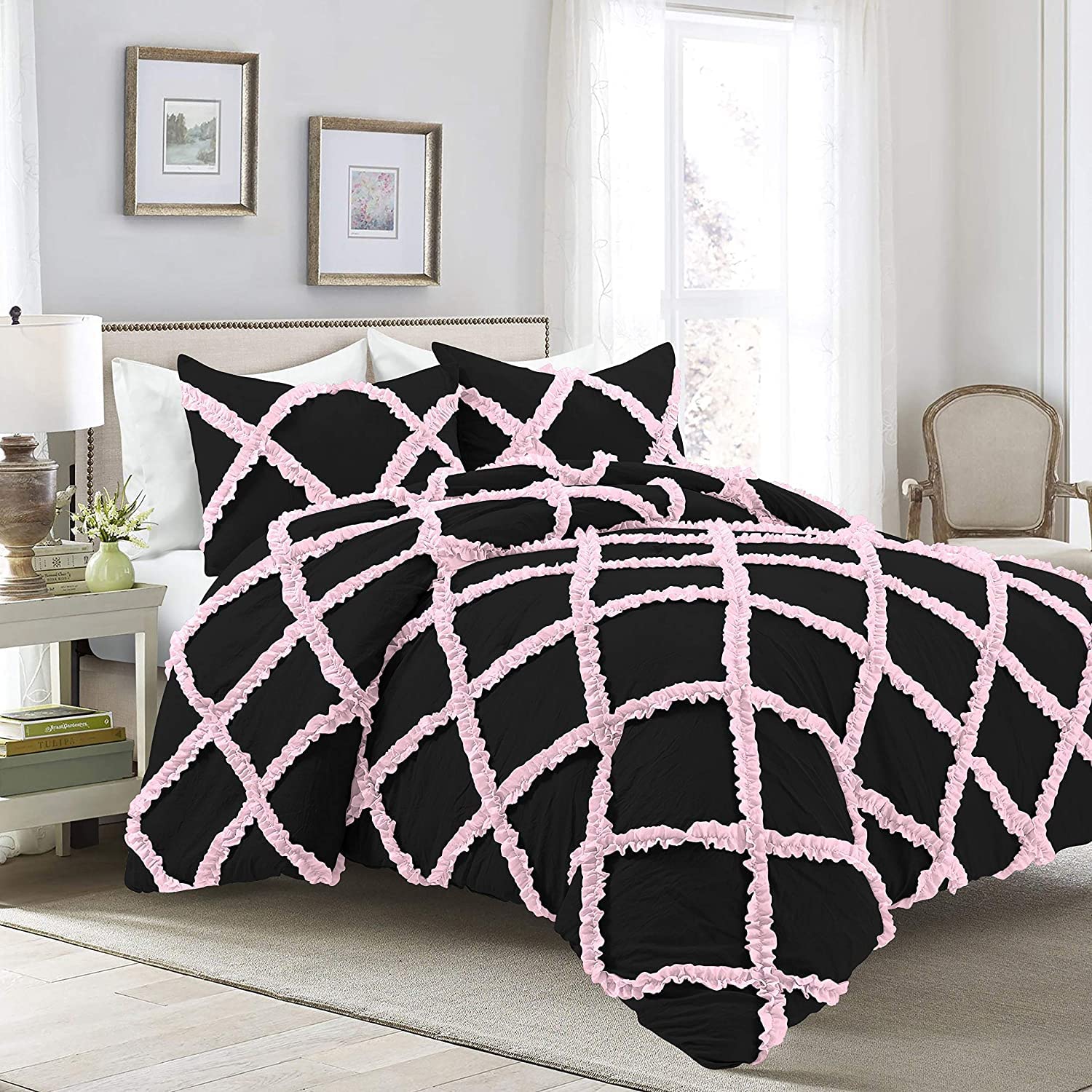 Luxury Two Tone Diamond Ruffle Duvet Quilt Cover Pc Desertcart