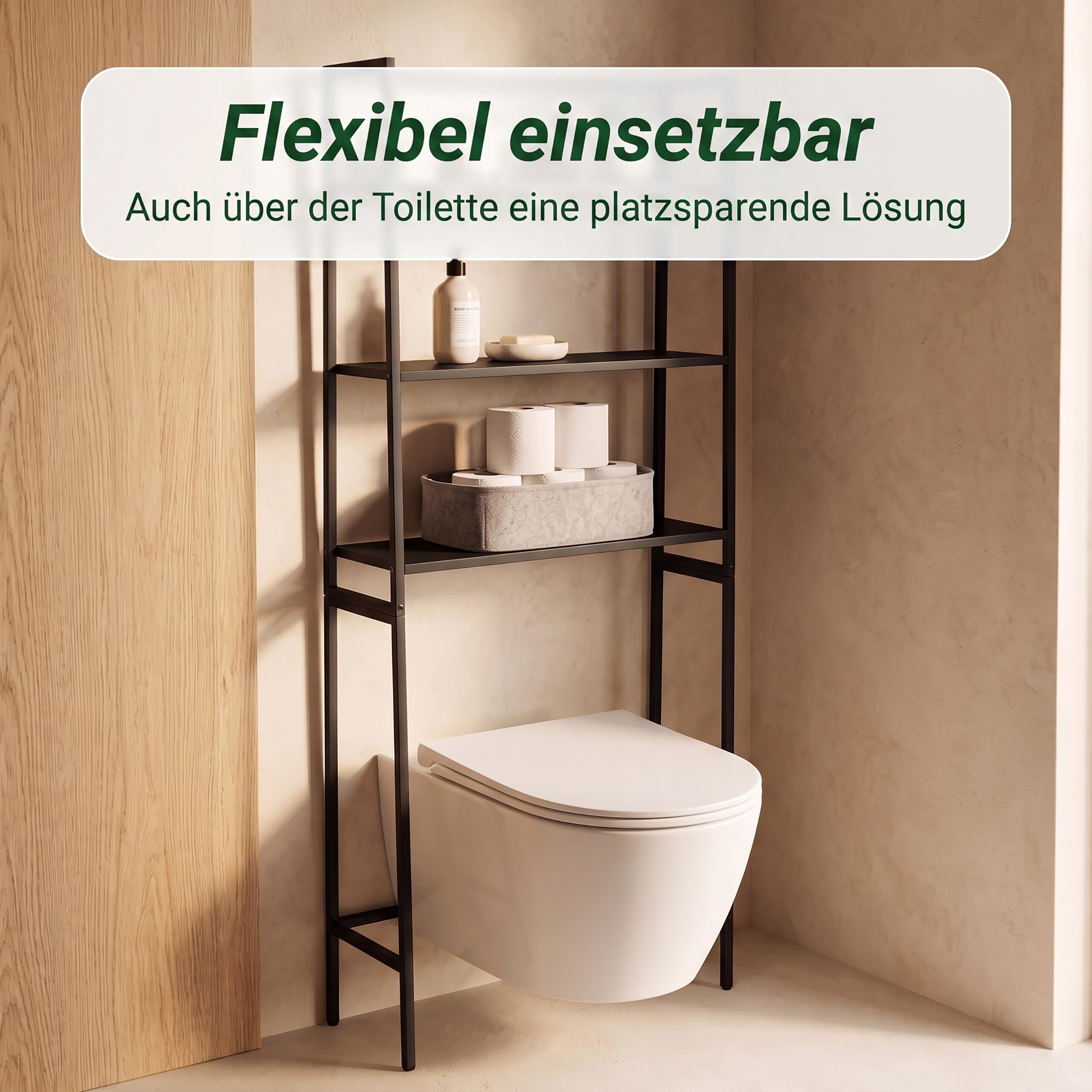 Relaxdays Waschmaschinenregal 3 Ablagen, Regal über Waschmaschine, schwarz