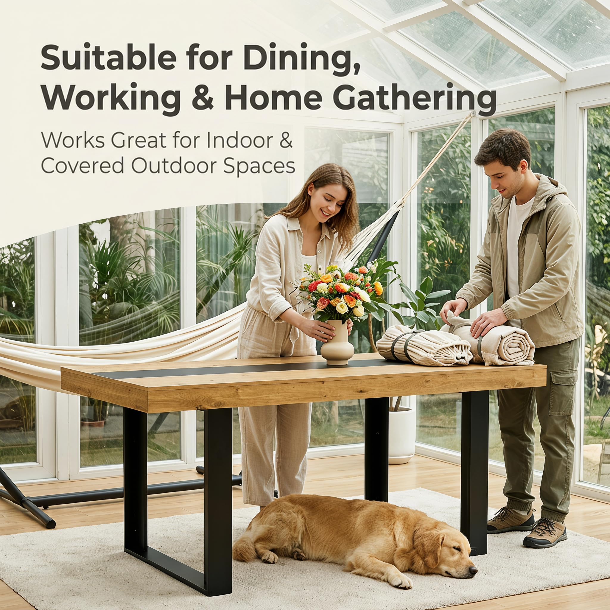 Esstisch 160 x 80 x 75 cm, Rechteckiger Tisch Für 6–8 Personen, Geeignet Für Esszimmer, Küche, Wohnzimmer, Konferenzraum，15 mm Spanplatte, stabile Paneelbeine/Tischplatte (Dunkle Eichenmaserung)