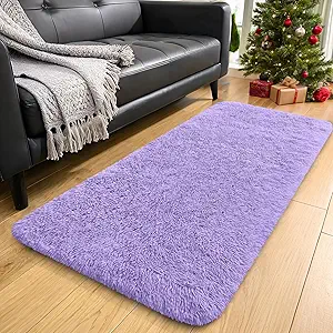 OLANLY 2x4 Machine Washable Runner Rugs for Hallway, Soft Fluffy Shaggy Bedside Rugs for Bedroom, Living Room, Indoor Floor Carpet for Kids Girl Boy, Nursery Rooms, Home Decor Aesthetic, Light Purple