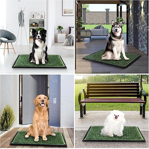 Miniatura 7 de Almohadilla de césped para perros con bandeja, paquete de 2 almohadillas reemplazables de césped artificial para entrenamiento de cachorros,