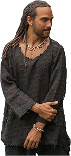 KUNTU Black Netted Top Cotton Semi See-through Shirt Asymmetric Rugged Dystopian Apocalyptic Festival Tribal Cyberpunk Steampunk AJJAYA