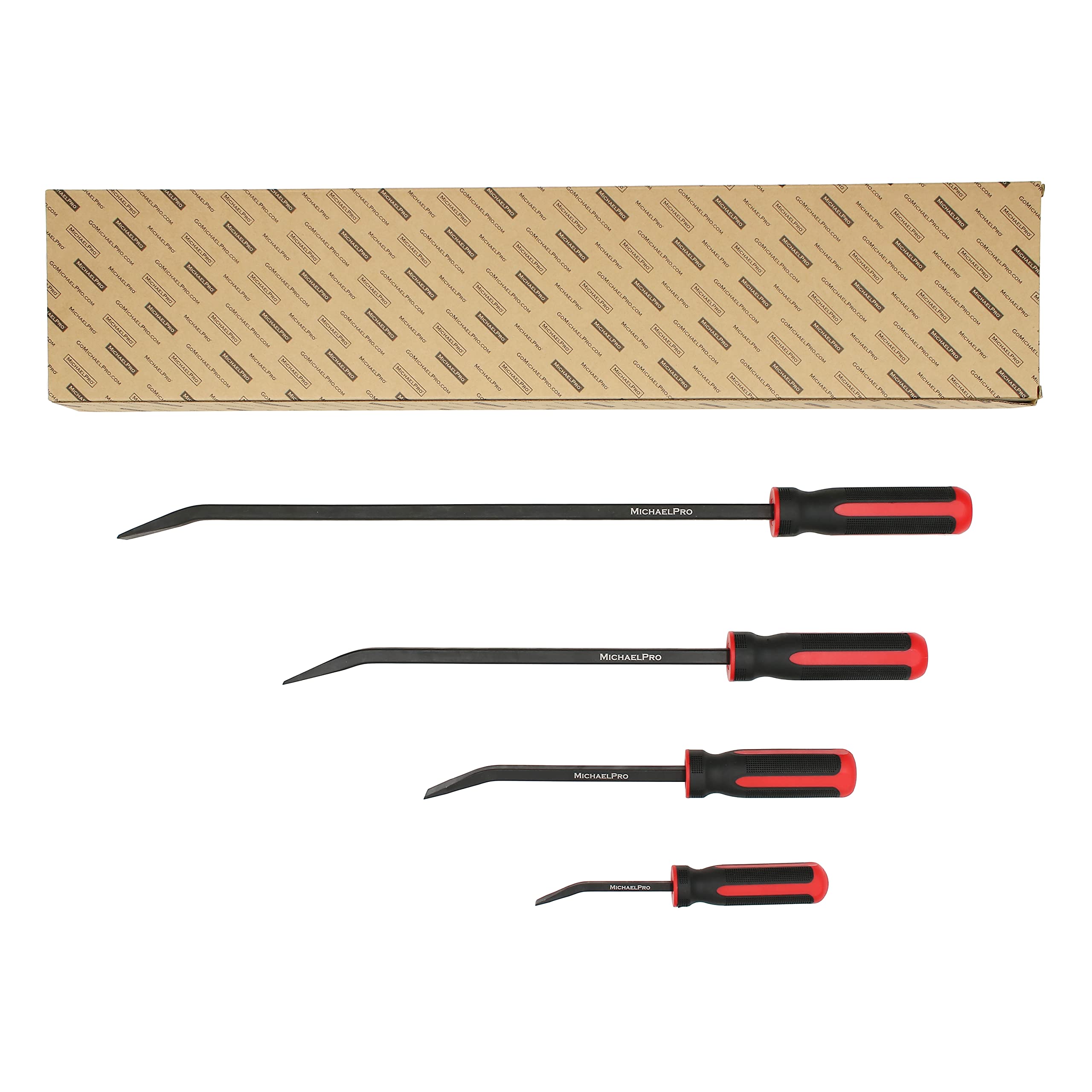 MichaelPro4-Piece Pry Bar Set- 8", 12", 18", 24" Tough Pry Bars, Black/Red, MP009070