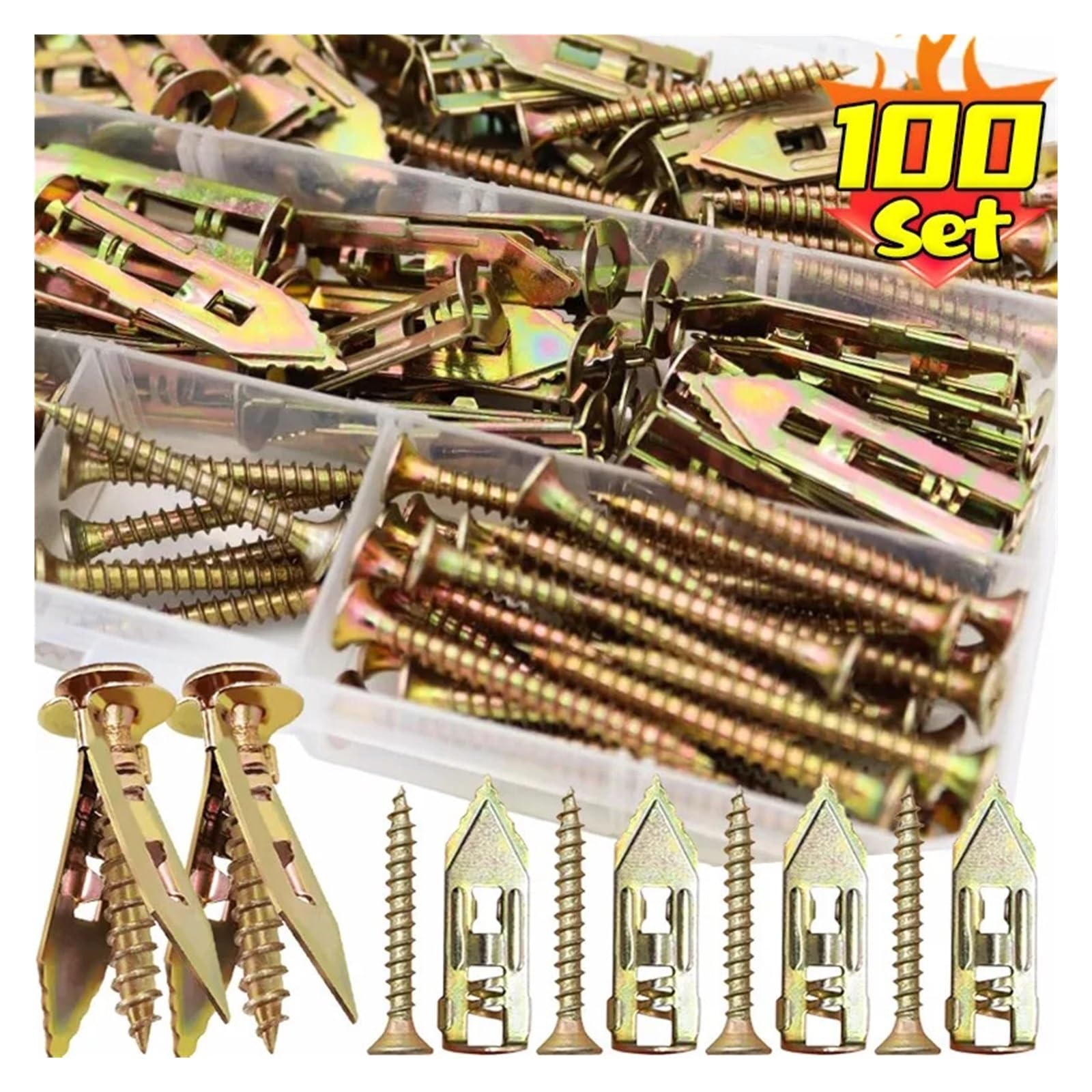 10-100set Selbstschneidende Schrauben Trockenbau Anker Kit Bohren Gipskartonplatten Dübel Expansion Nagel Verschluss(10 Sets)