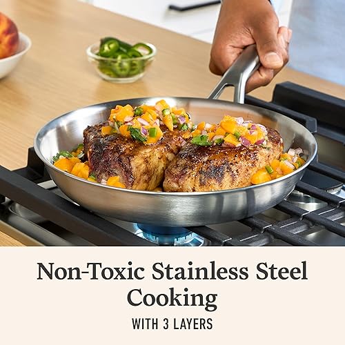 Miniatura 2 de Calphalon Premier - Juego de utensilios de cocina de acero inoxidable cepillado de 5 capas con Turbo Heat Tech, 3 piezas, incluye sartén para freír