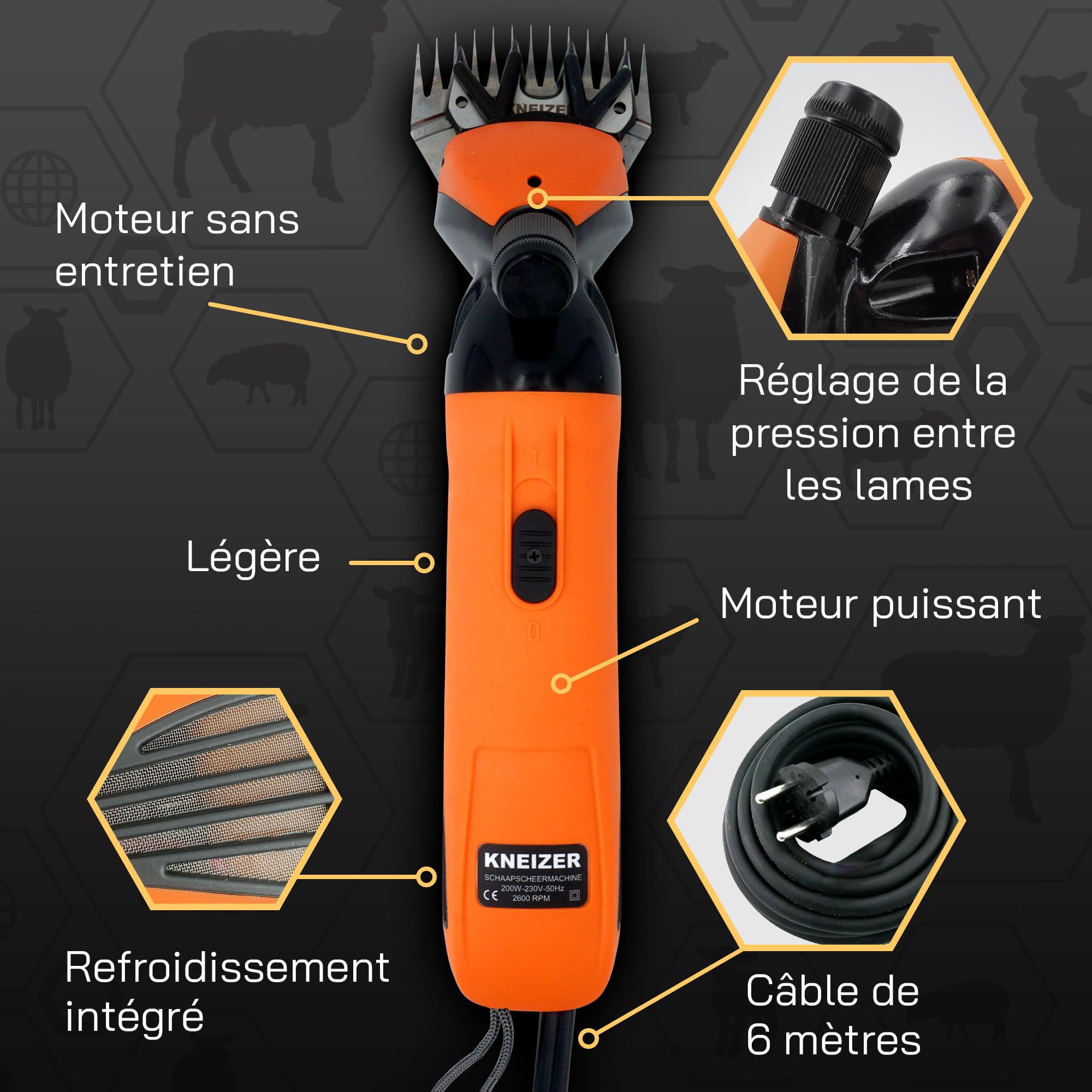KNEIZER Tondeuse Électrique pour Moutons Kit Complet Lames Remplaçables Moteur Puissant