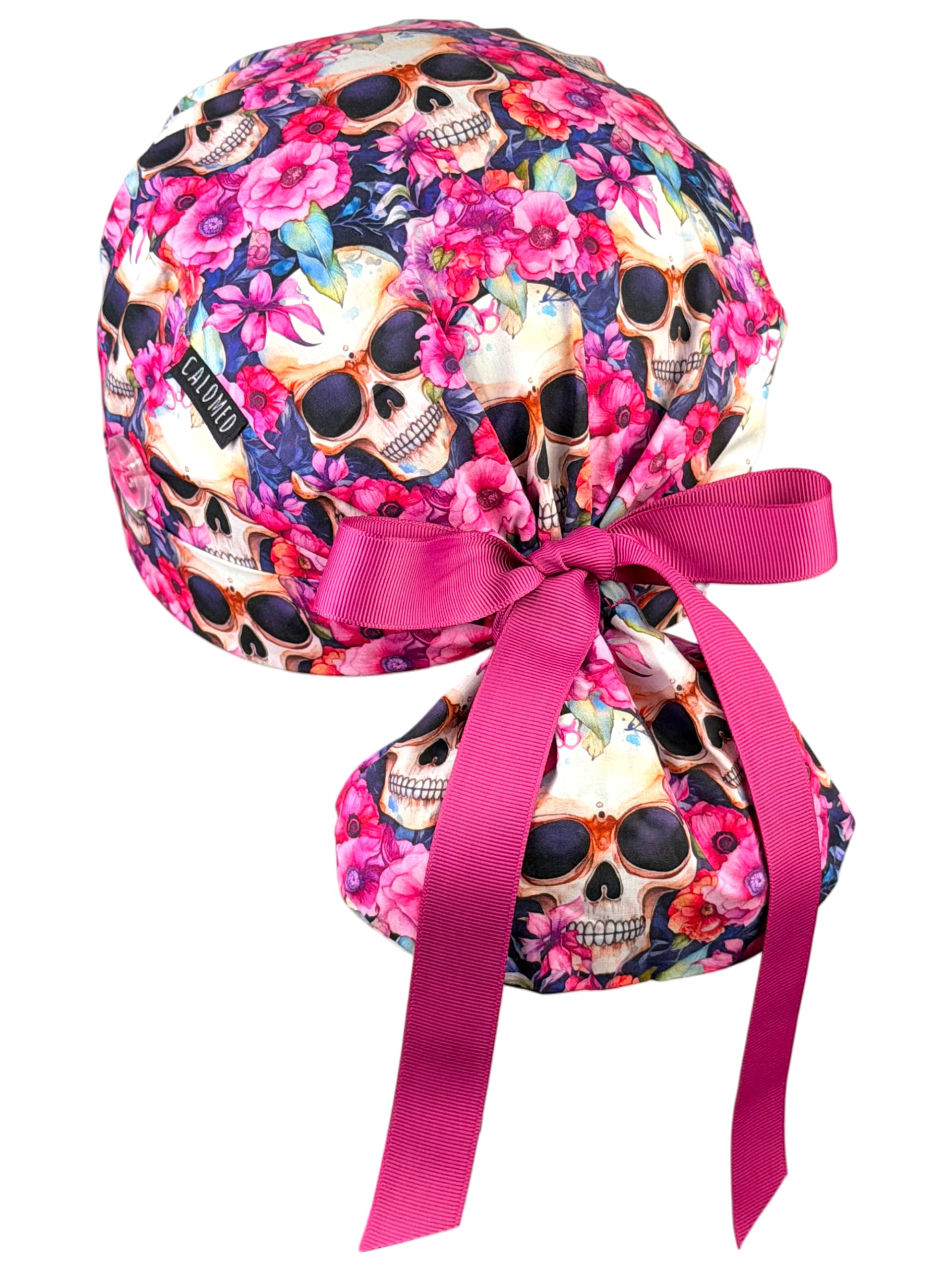 Scrub Cap for Women and Men, Ponytail Scrub Caps, Working Hat, Head Cover with Ribbon Ties and Buttons, Long Hair