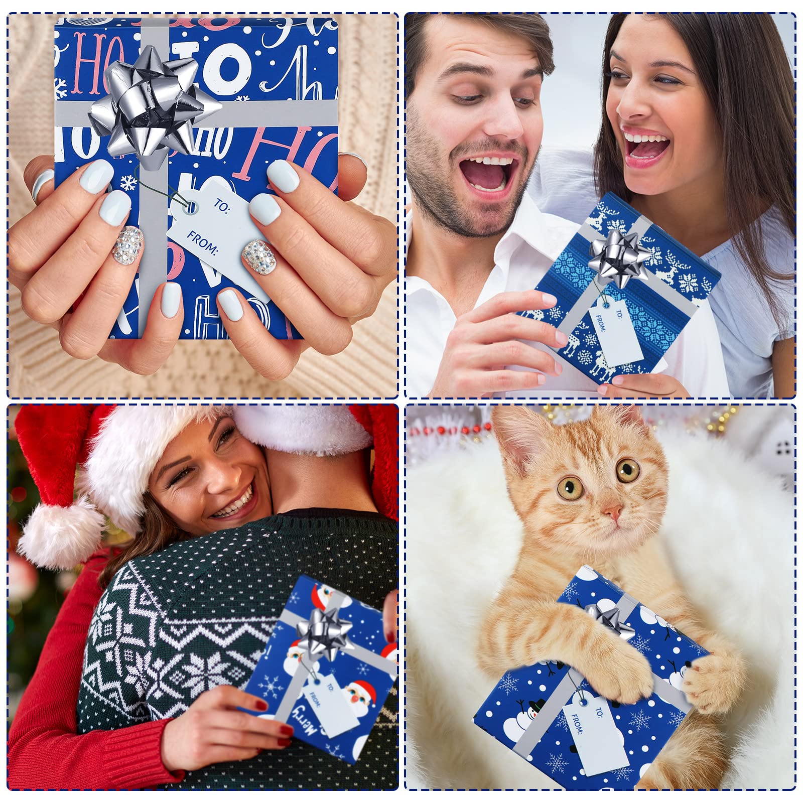 Spiareal 24-teiliges Weihnachts-Geschenkkarten-Boxen-Set mit Schleife und Etiketten, Geldhalter-Boxen, blauer Urlaubs-Geschenkkartenhalter für Weihnachtsfeier, Mini-Gastgeschenke,