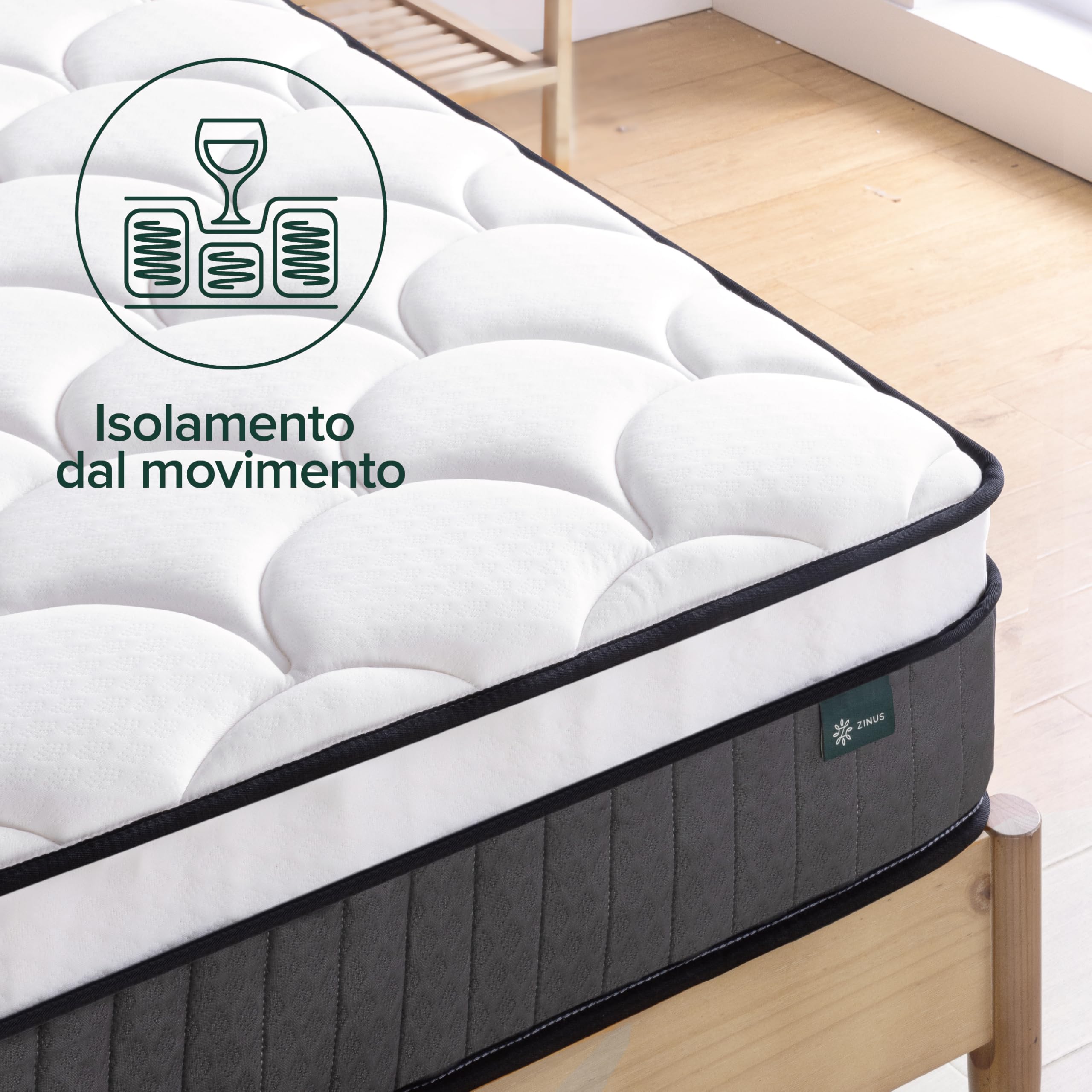 Zinus Materasso Singolo 80x190 cm - Hybrid - Altezza 25 cm - Tight Top - Materasso Memory Foam e Molle Insacchettate - Certificato OEKO-TEX - Comfort Ergonomico