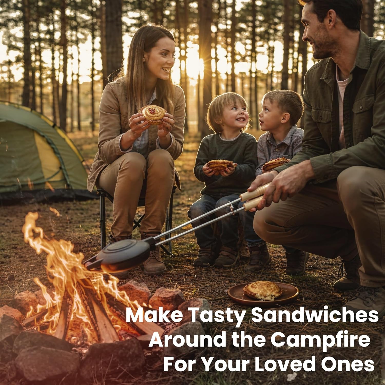 Cast Iron Sandwich Maker with Swappable Handles (10" & 15") also Ideal as Disquera De Pan Cubano Redondo | High Quality Hobo Pie Maker for Camping to Make Tasty Sandwiches