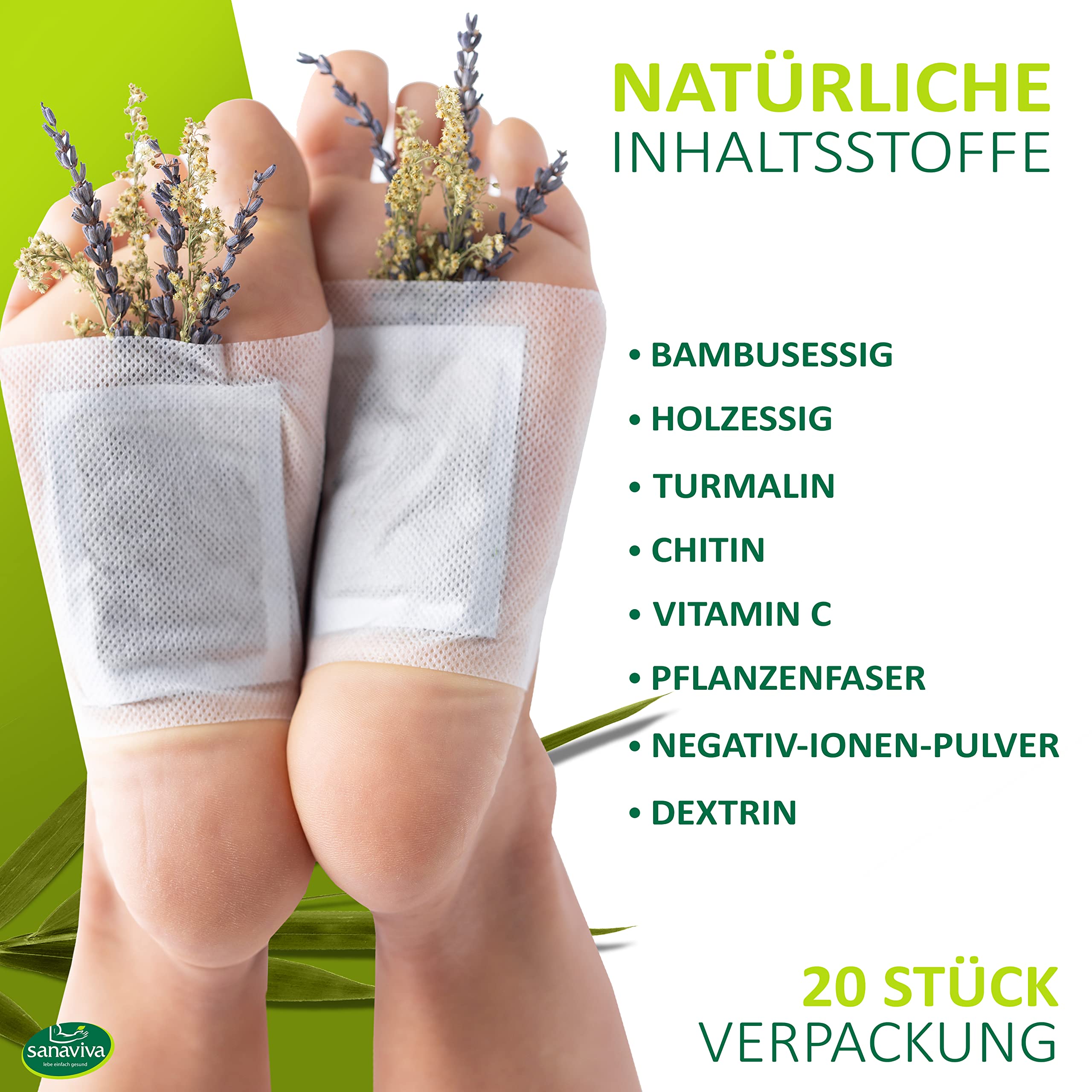 sanaviva Bambuspflaster 20 Stck Fupflaster aus natrlichem Bambus Essig  und Turmalin - Pflaster fr Fu - Foot Pads Bambus - Bambuspads (20 Stck)  : Amazon.de: Drogerie & Krperpflege