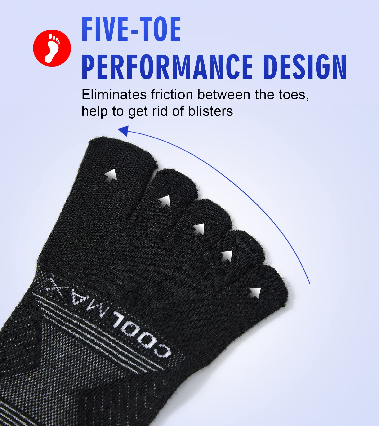 Coolmax - Calcetines de dedo para mujeres y hombres, corte bajo, alto rendimiento, 5 dedos, para correr, atléticos, absorben la humedad, paquete de 3, Gris claro, negro, gris, Small