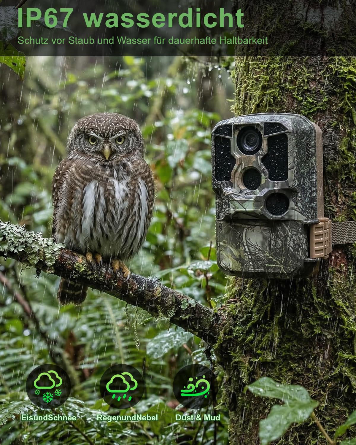 KJK 4K 84MP Wildkamera mit Handyübertragung APP, WLAN Bluetooth Wildkamera mit Bewegungsmelder Nachtsicht, 64GB SD Karte und 8*AA-Batterien, 130 °Weitwinkel Wildtierkamera, IP67 Wasserdicht