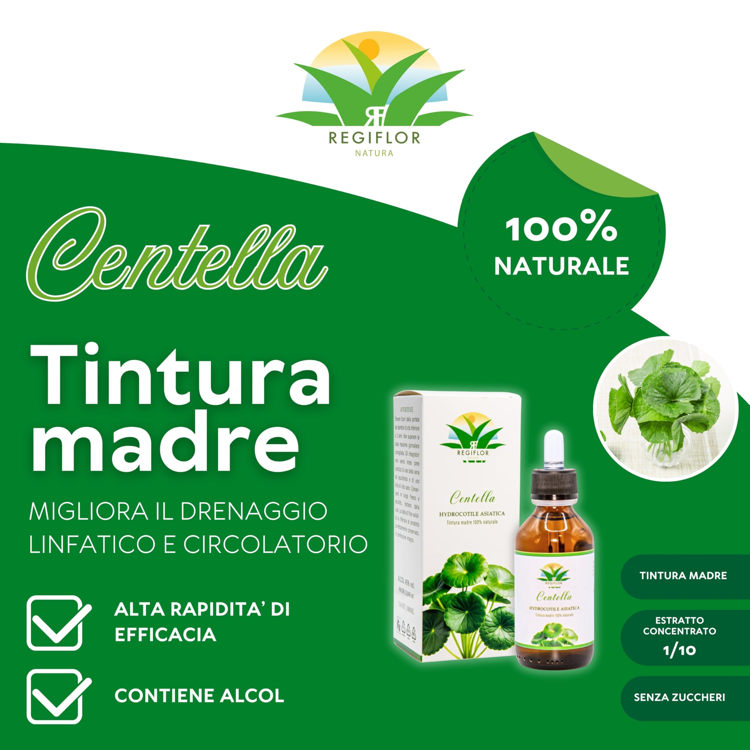 Tintura Madre di Centella - Hydrocotyle Asiatica - 100% Naturale, 100ml con Contagocce - Integratore alimentare - Integratore a base di Hydrocotyle Asiatica